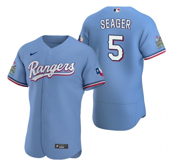 Men's Texas Rangers #5 Corey Seager Light Blue Flex Base Stitched Jersey Men's Texas Rangers #5 Corey Seager Light Blue Flex Base Stitched Jersey